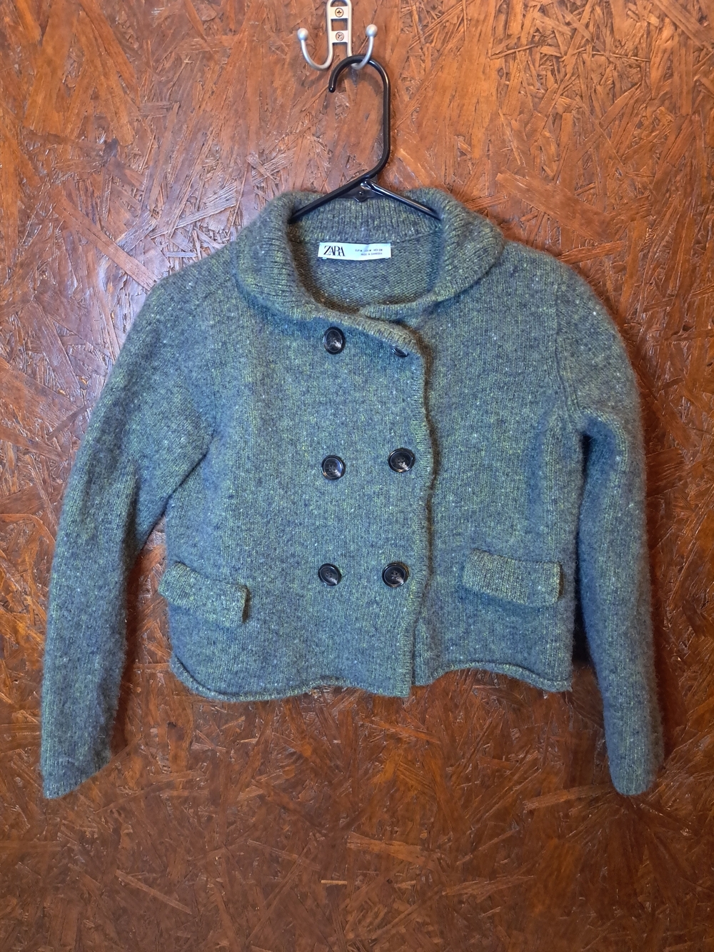 Zara Green Double-Breasted Wool Blend Cardigan Jacket